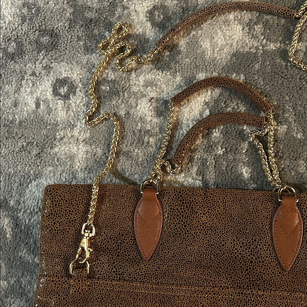 Sorial Textured Leather Handbag w Double Chainlink & Leather Handles & - Picture 3 of 11